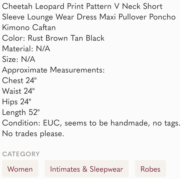 Cheetah Leopard Pattern Maxi Poncho Kimono Caftan - Picture 4 of 4